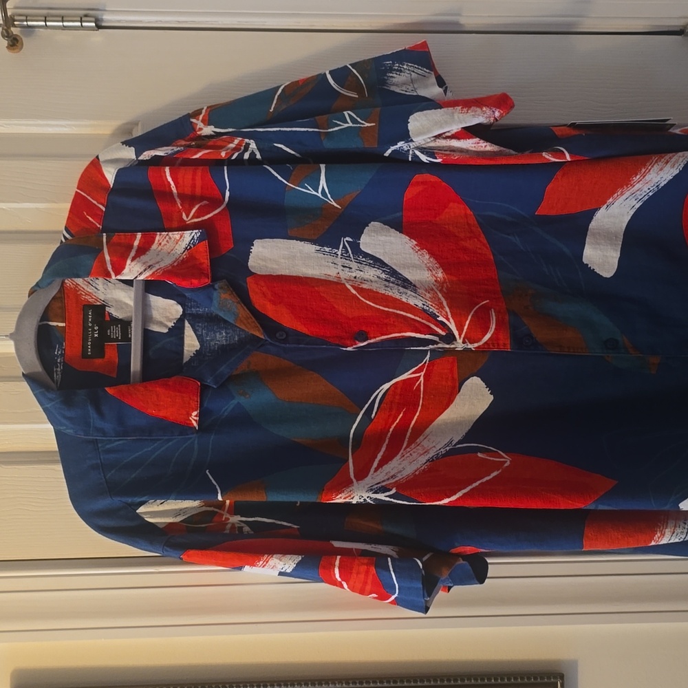 SHAQUILLE O'NEAL MENS BIG AND TALL BLUE FLORAL FRONT BUTTON SHIRT SIZE 4XL